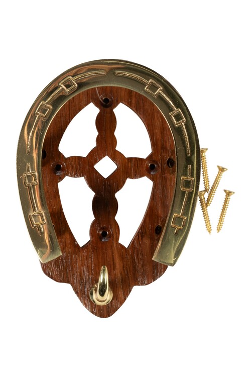 HKM Hoofdstelhanger met hoefijzer hout en messing