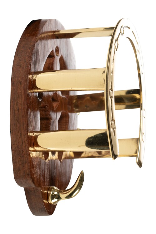 HKM Hoofdstelhanger met hoefijzer hout en messing